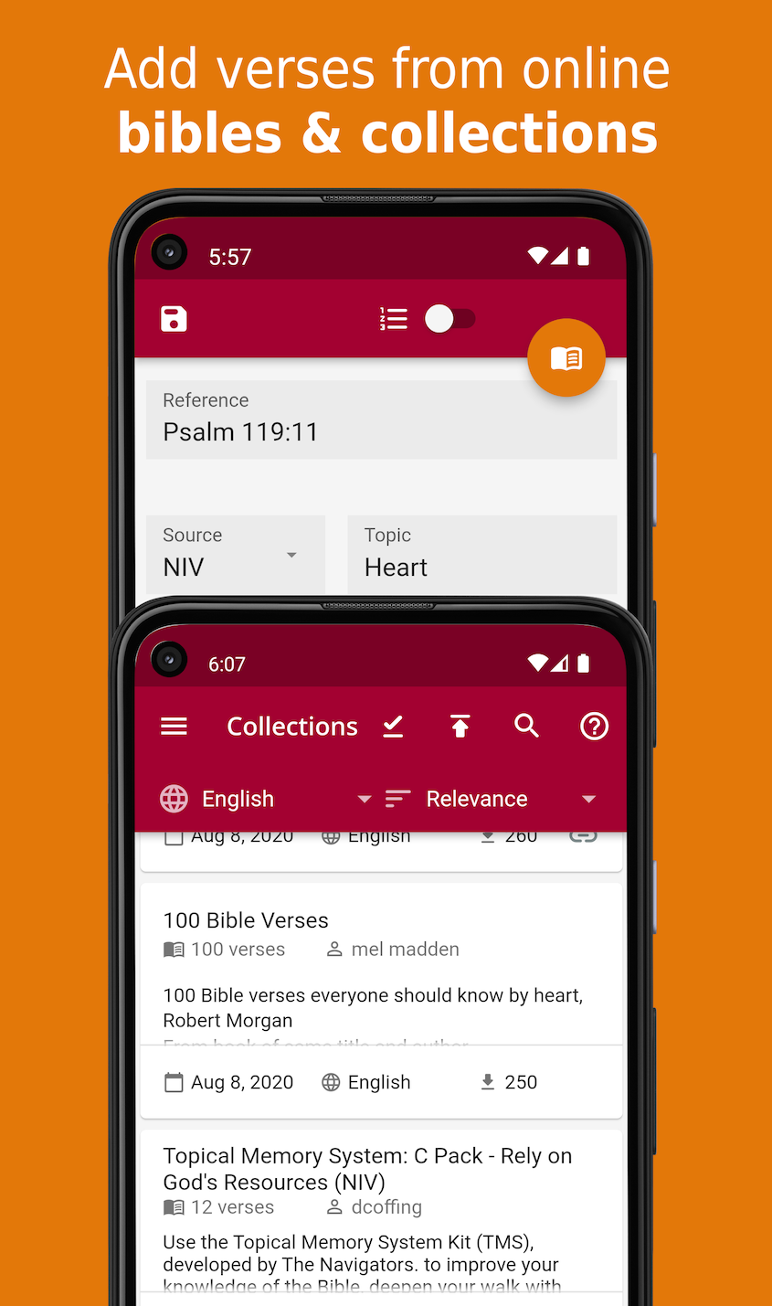 Add verses from online bibles and collections